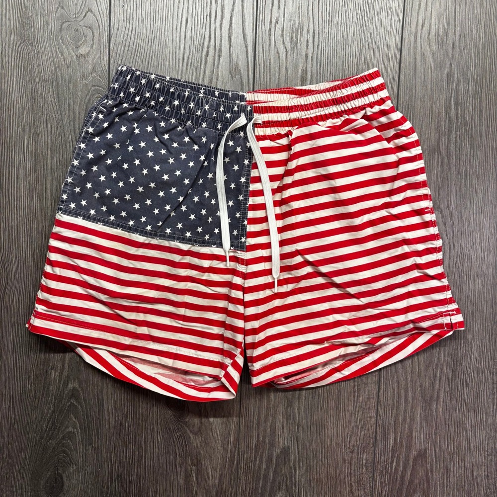 Chubbies Mens Medium American Flag Swim Trunks Stars Stripes Red White Blue M